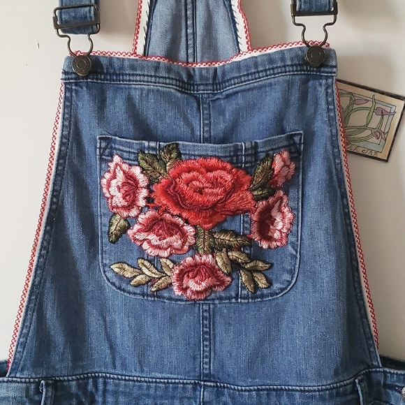 One of a Kind Roses/Day of the Dead Overall Dress Size Large - Picture 2 of 13